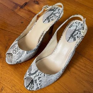 Cole Haan Snakeskin Peep Toe Slingback Heels Nike Air Strappy Sandal Leather EUC